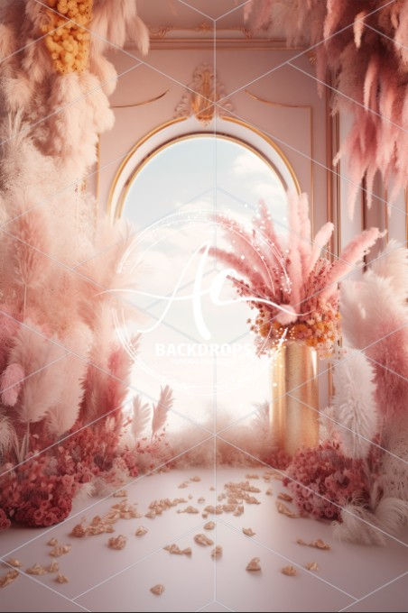 Fundo Fotográfico em Tecido - Parede Floral Rosa - Aline Castro, 3D