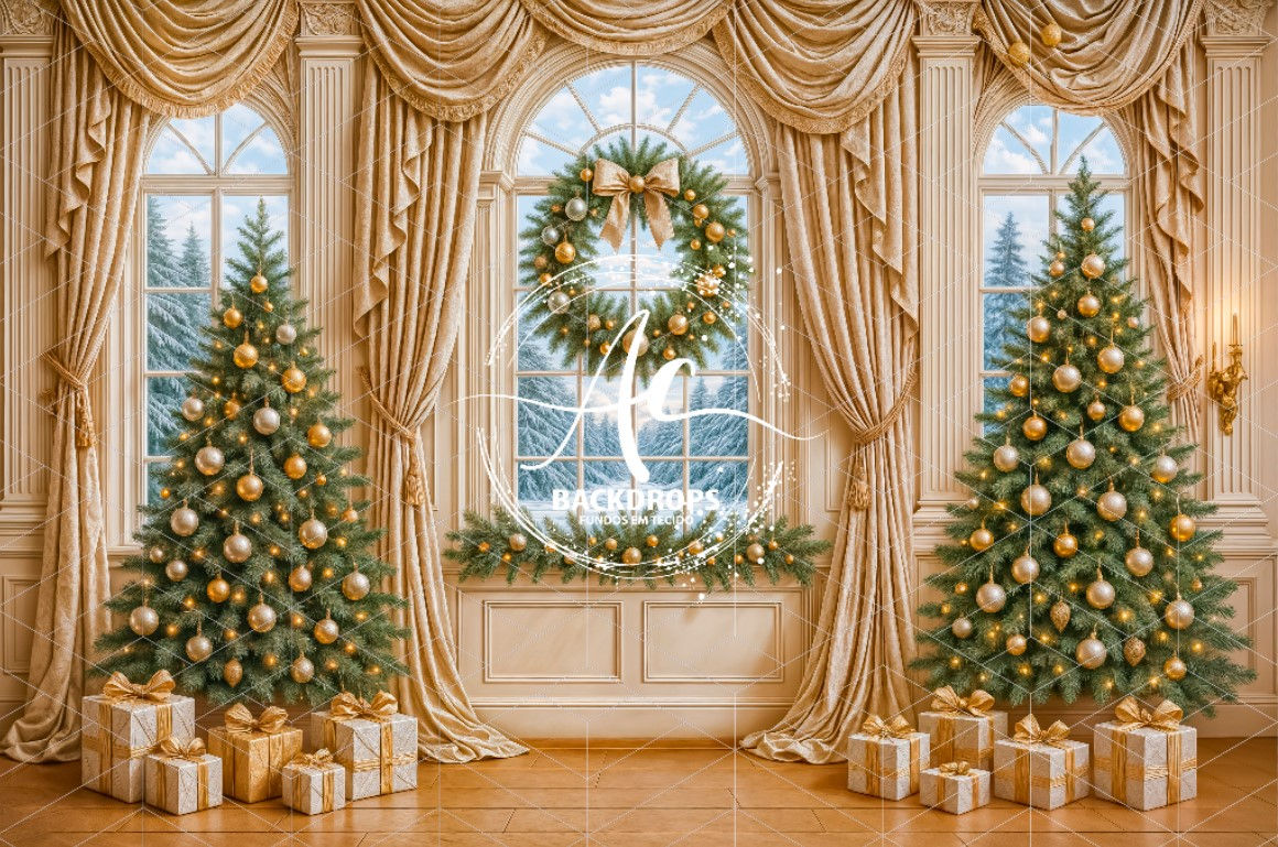 Fundo Fotográfico em Tecido - JANELA DOURADA _ Natal 2025