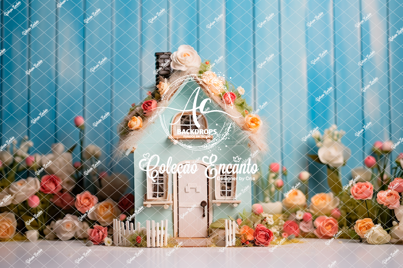 Fundo Fotográfico em Tecido - Casinha Floral - Encanto 3D