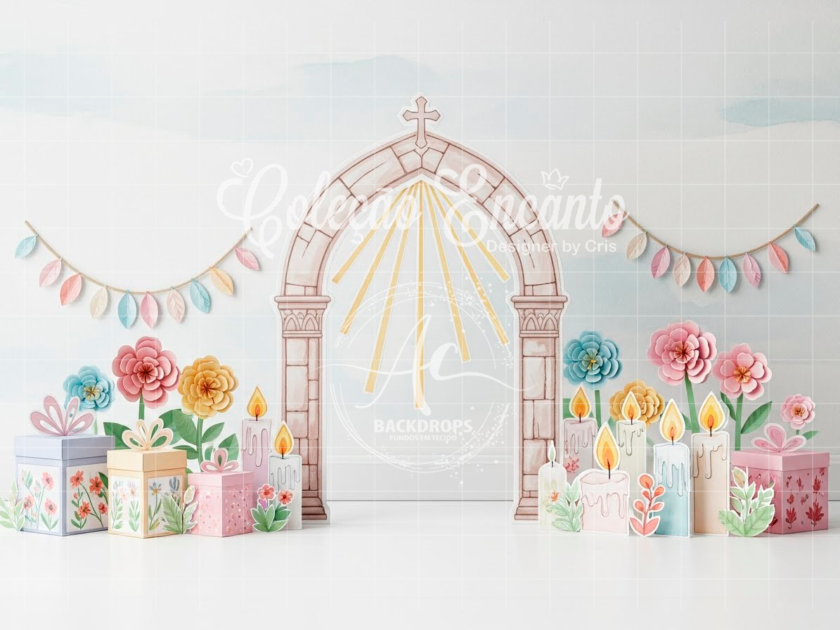 Fundo Fotográfico em Tecido - Páscoa Cristã - Encanto 3D