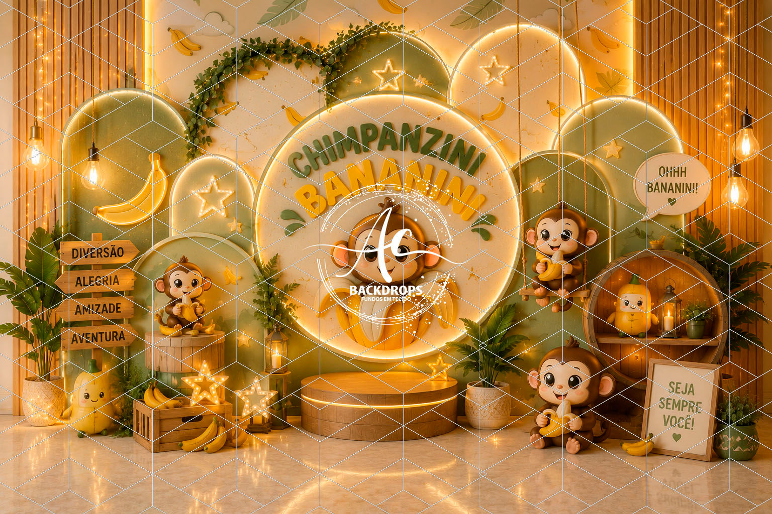 Fundo Fotográfico em Tecido - Chimpanzini Bananini - Aline Castro 3D