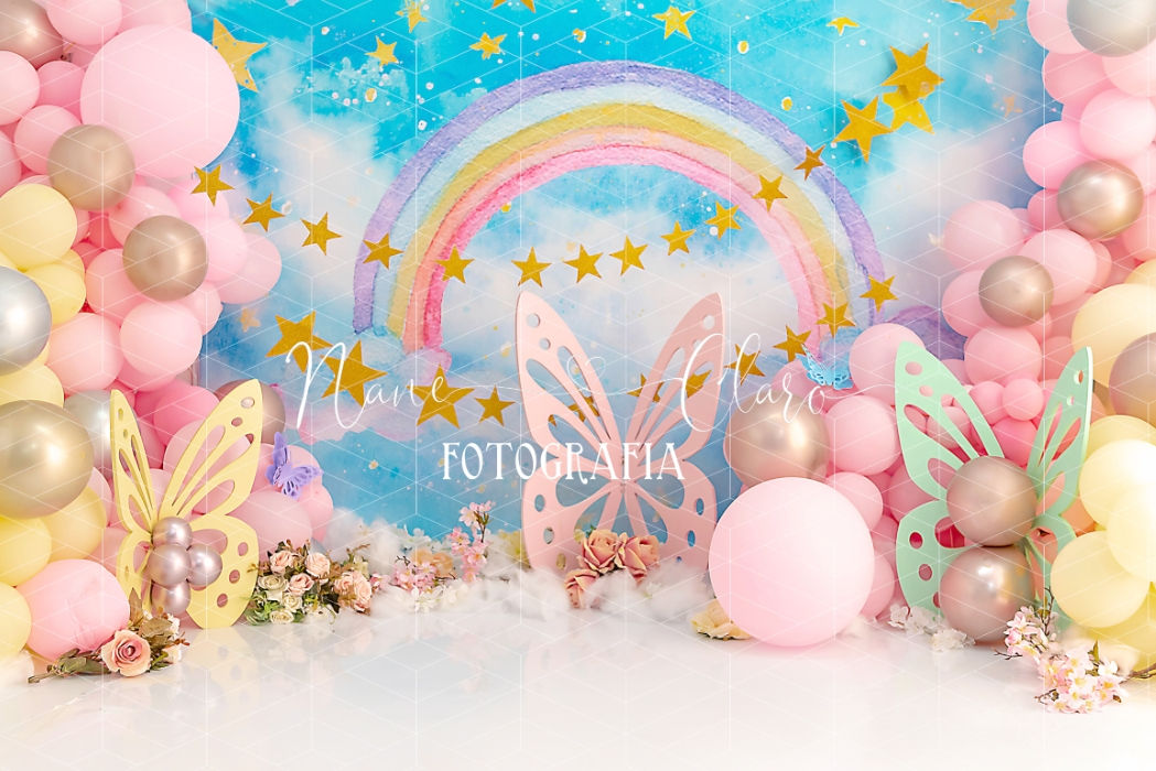 Fundo Fotográfico em Tecido - Jardim das Borboletas - Nane Claro