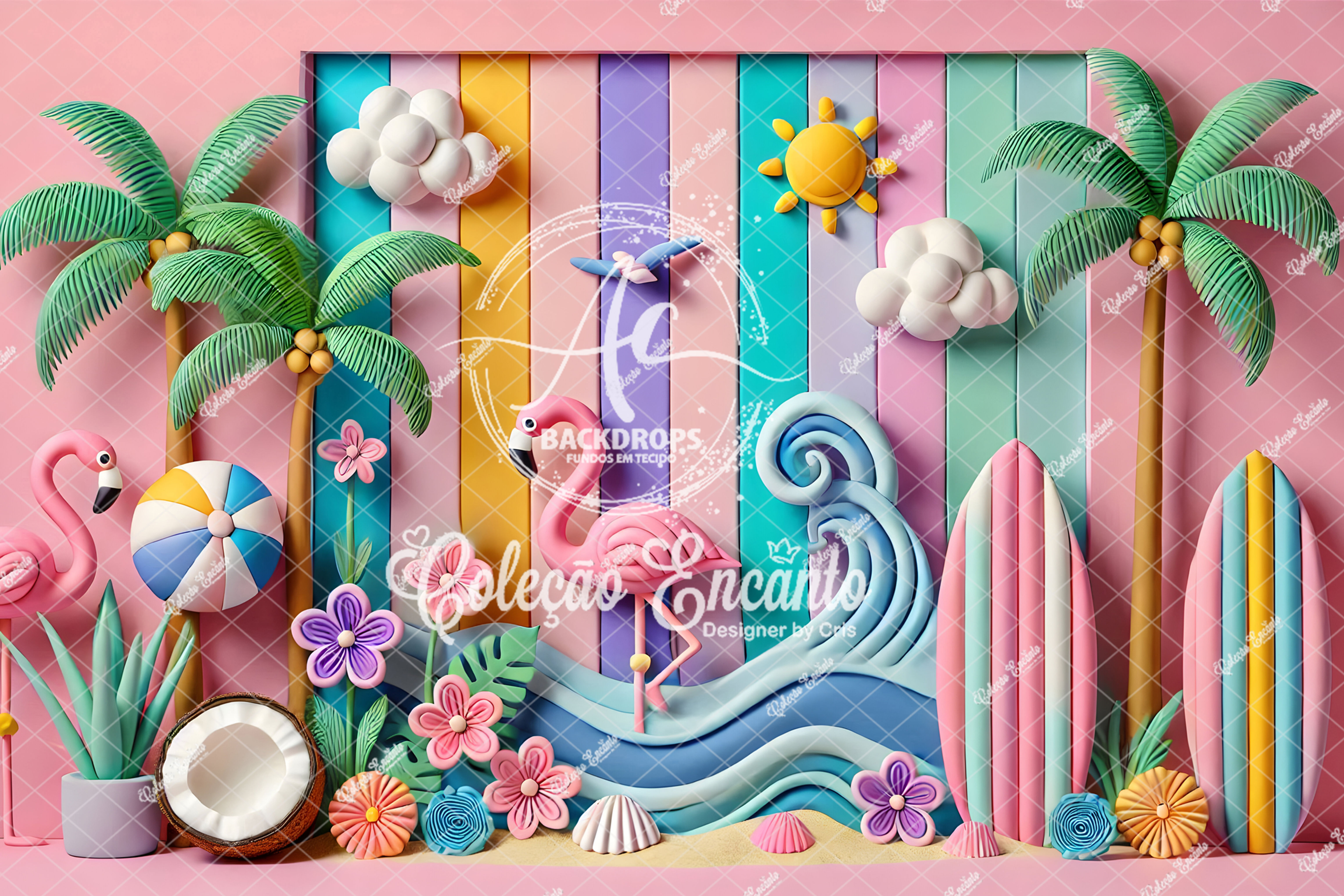 Fundo Fotográfico em Tecido - Verão Praia - Encanto 3D