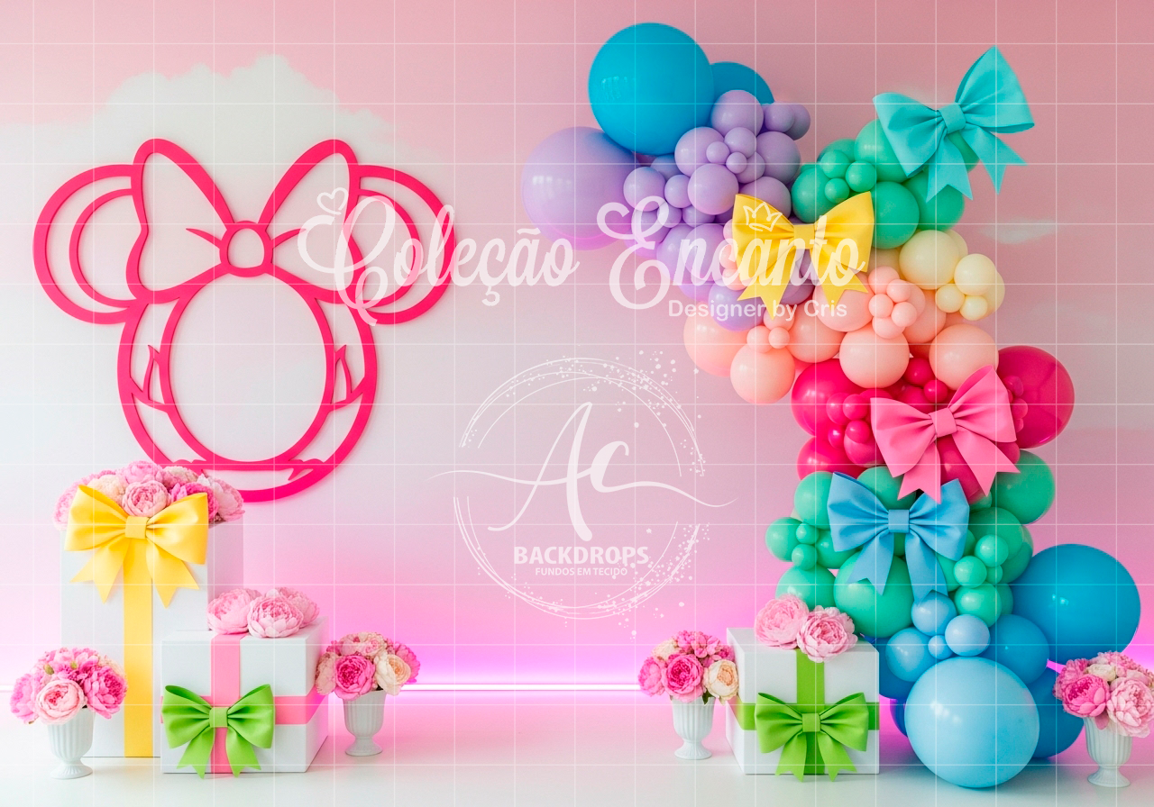 Fundo Fotográfico em Tecido - Salão da Minnie - Encanto 3D