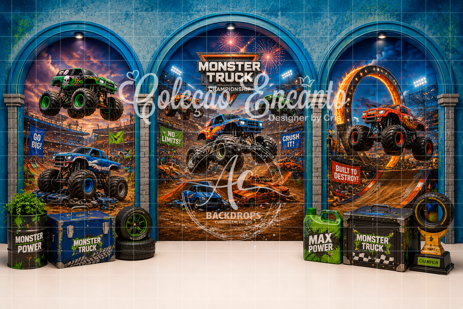 Fundo Fotográfico em Tecido - Monster Truck - Coleção Encanto 3D