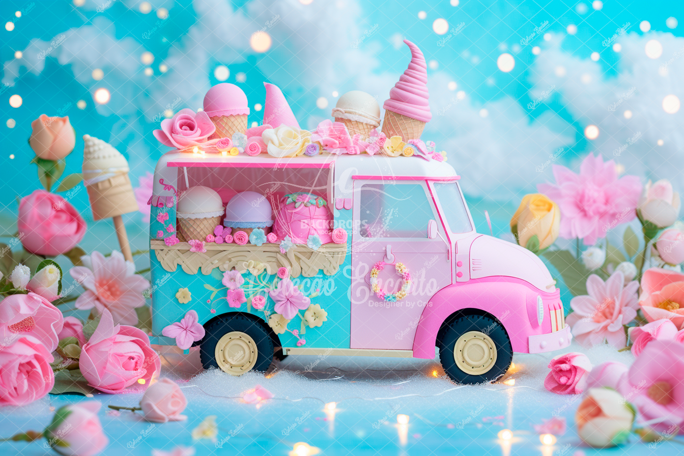 Fundo Fotográfico em Tecido -Sorvete- Coleção Encanto 3D