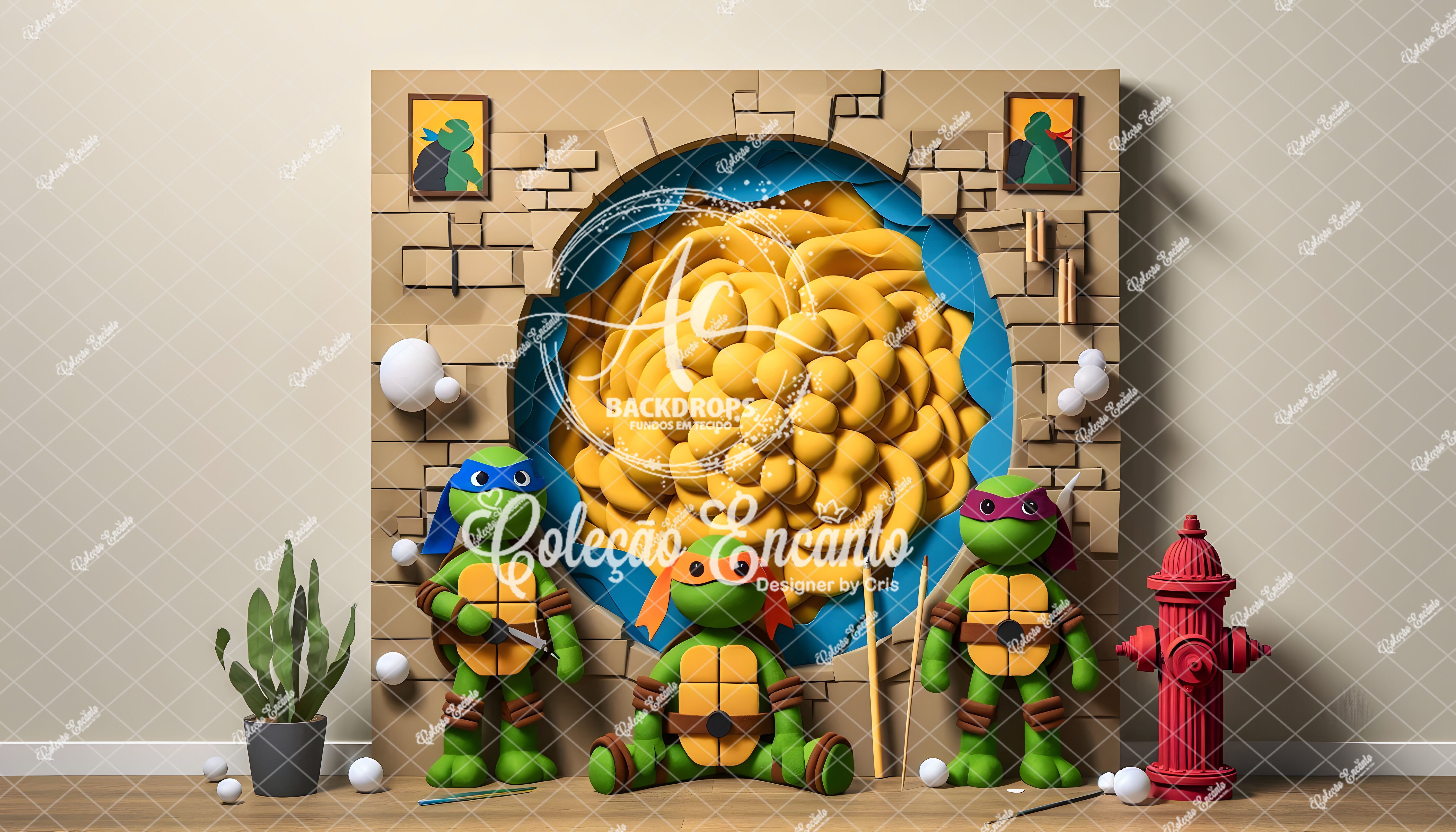 Fundo Fotográfico em Tecido -  Tartarugas Ninjas - Coleção Encanto