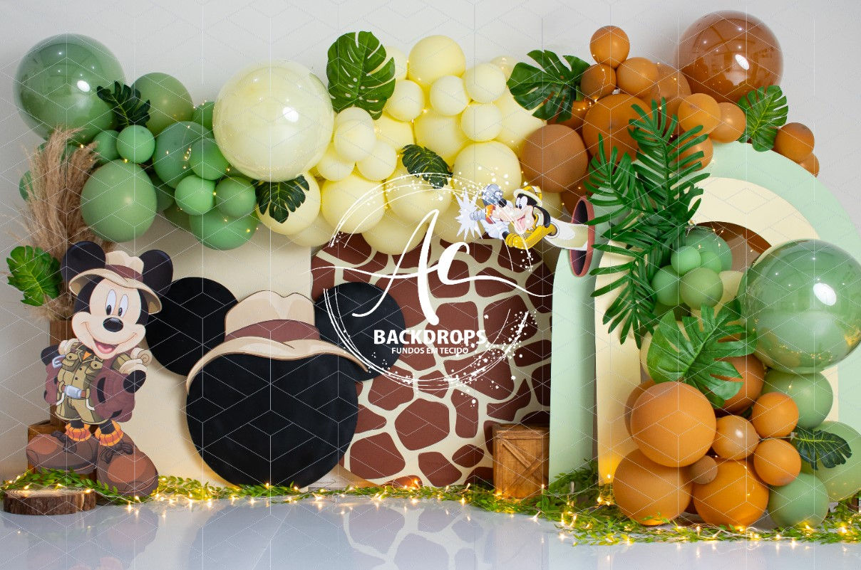 Fundo Fotográfico em Tecido - Mickey Safari - Kenia Barros