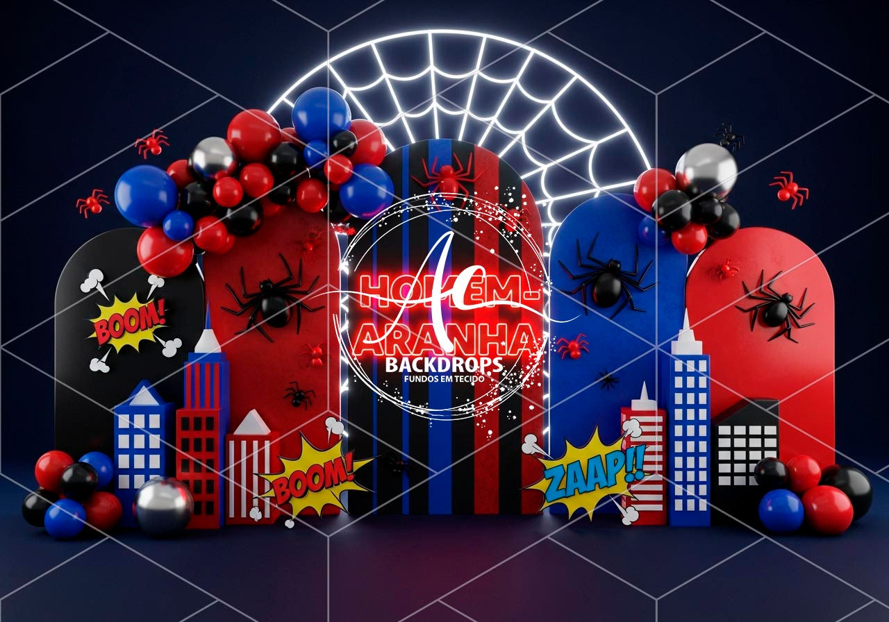 Fundo Fotográfico em Tecido - Homem Aranha Super Heroi - 3D