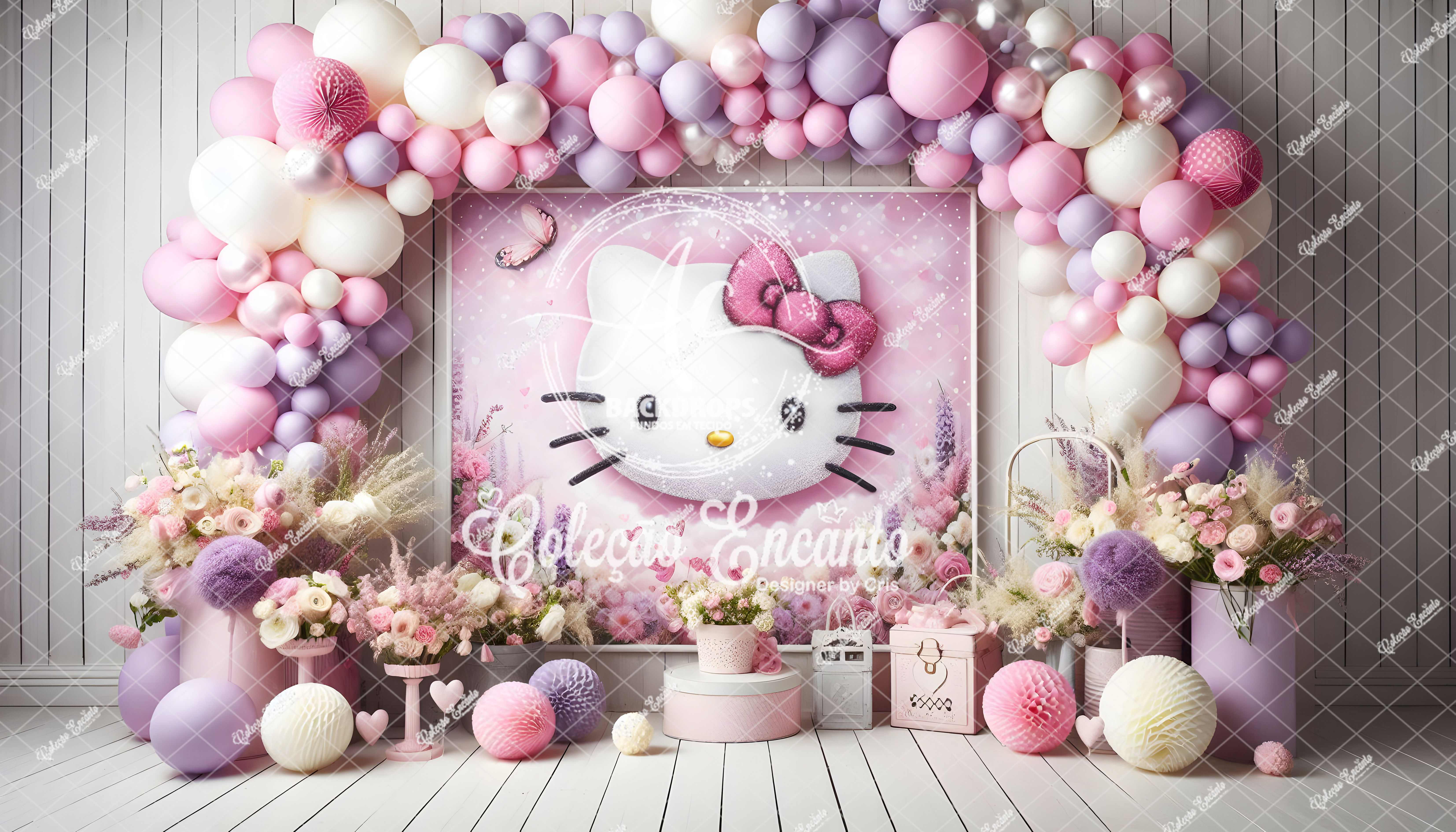 Fundo Fotográfico em Tecido -  Hello Kitty - Coleção Encanto