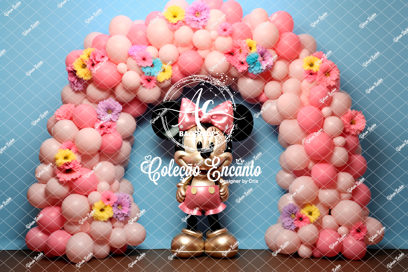 Fundo Fotográfico em Tecido - Minnie Balão - Encanto 3D