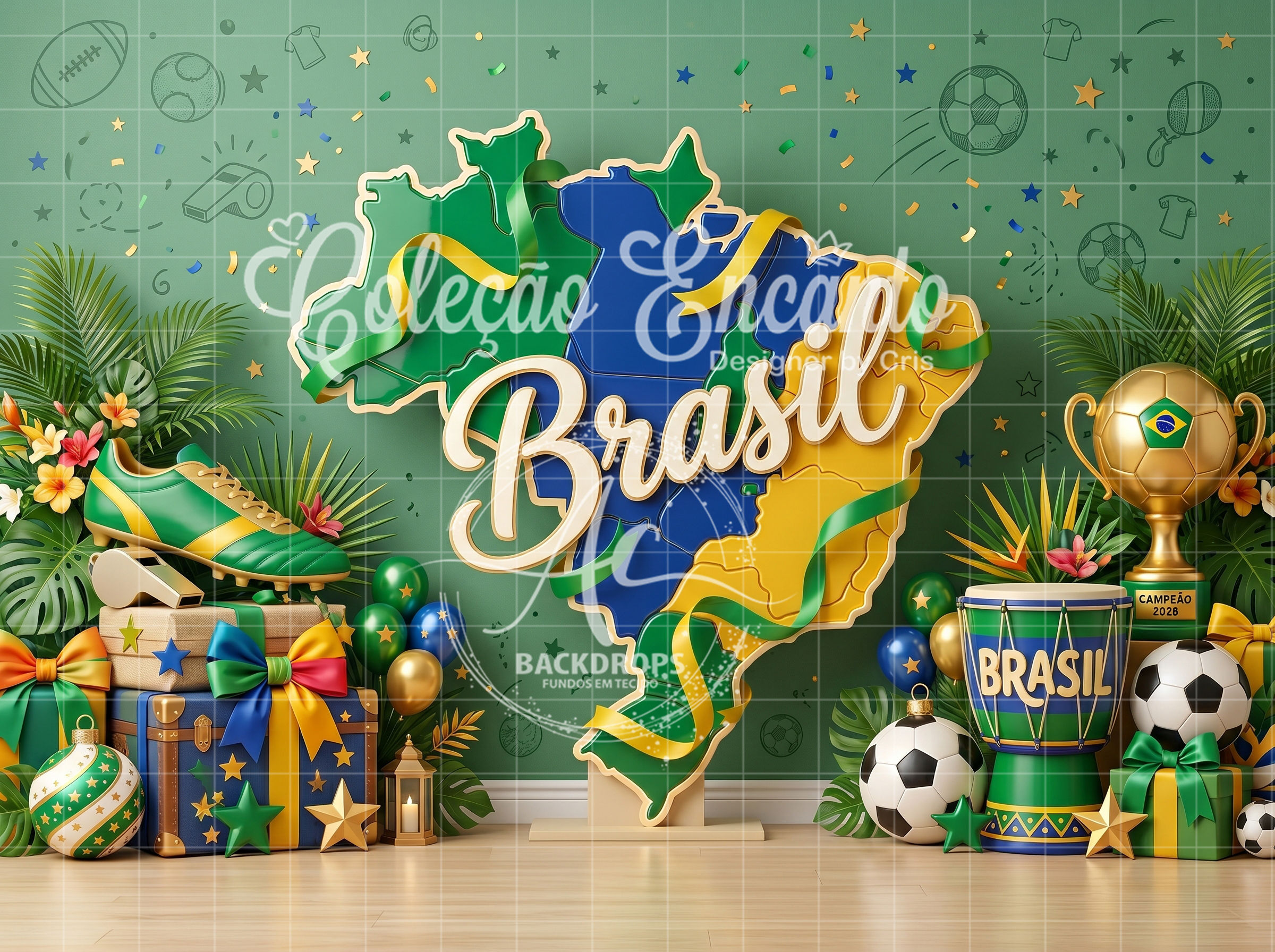 Fundo Fotográfico em Tecido - Copa do Mundo, Brasil - Coleção Encanto 3D