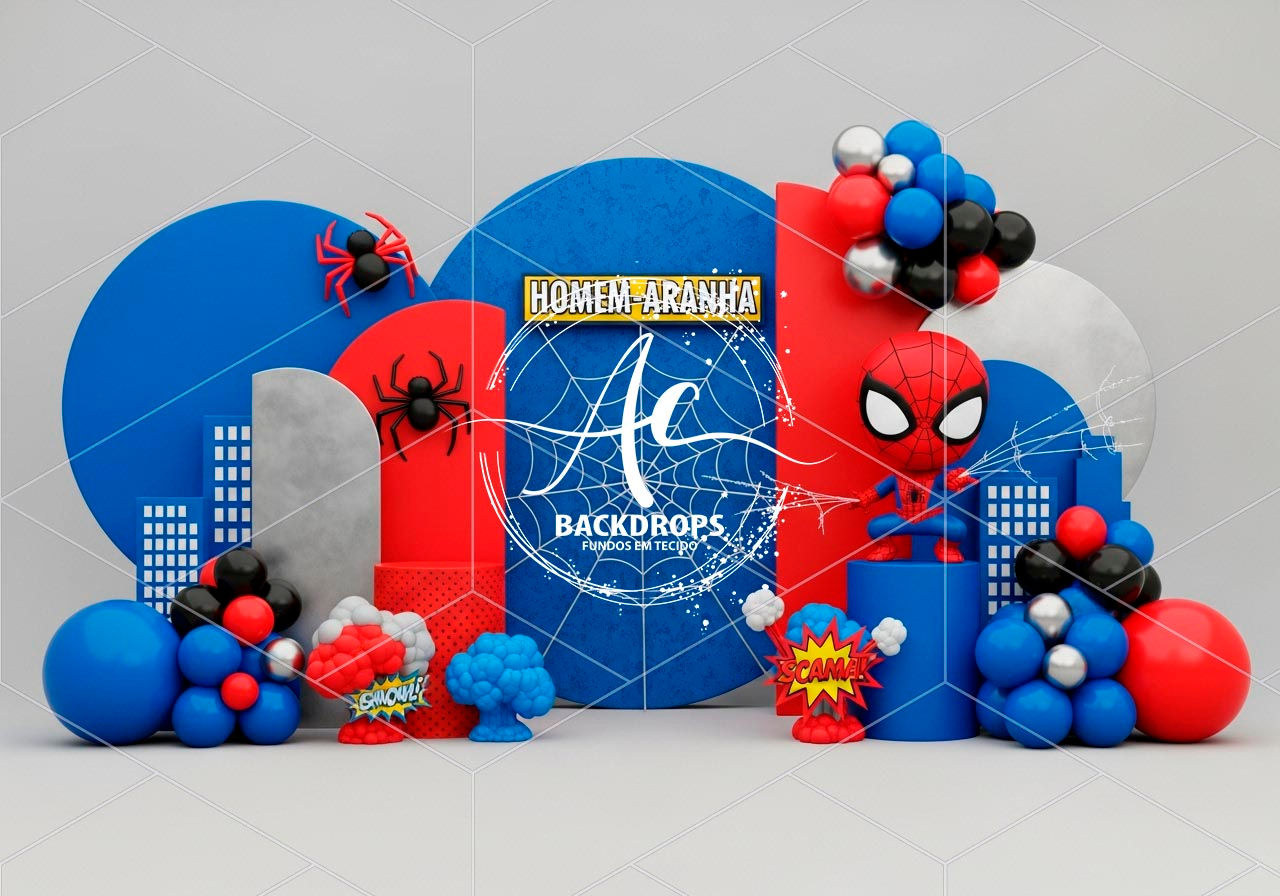 Fundo Fotográfico em Tecido - Homem Aranha Super Heroi - 3D