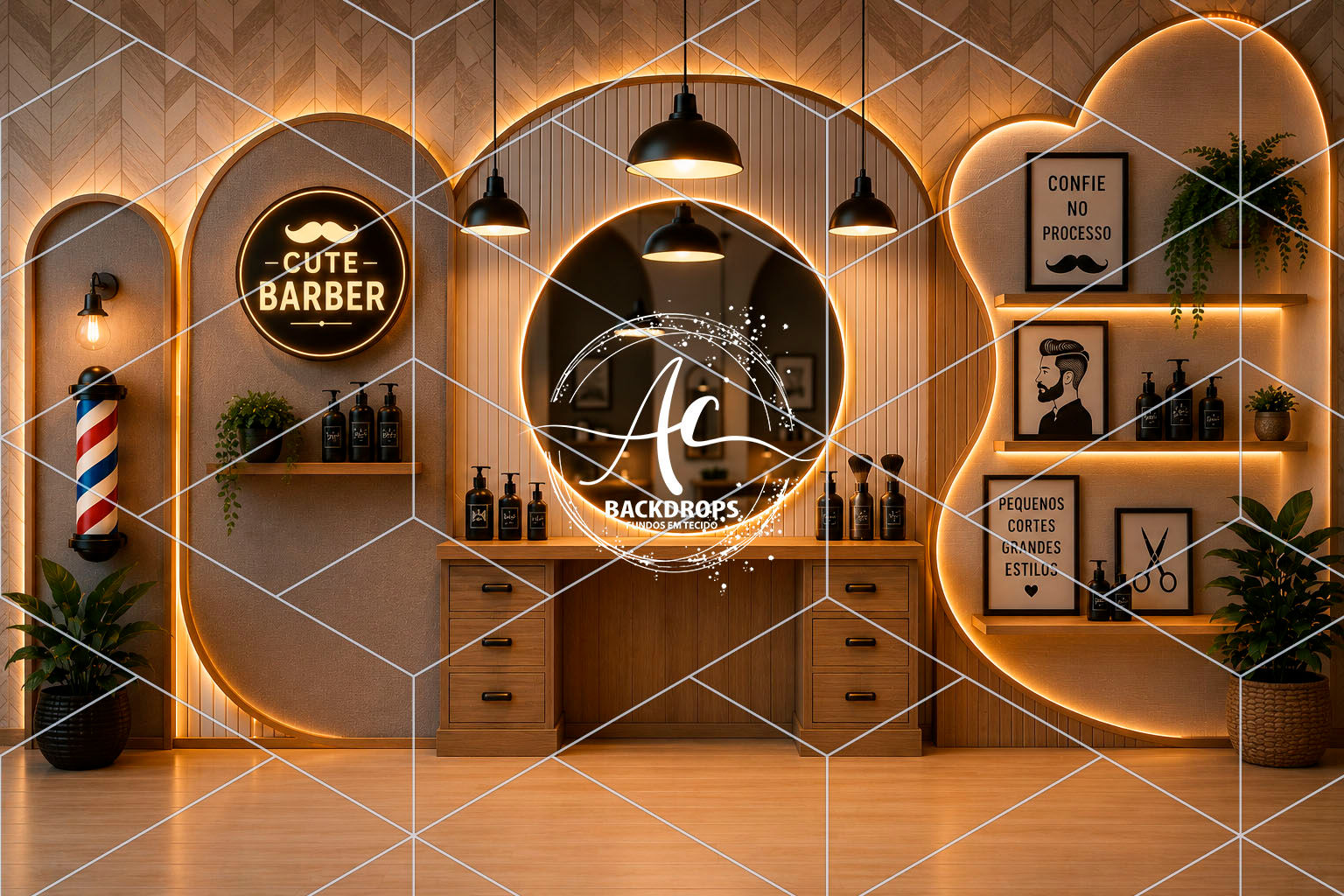 Fundo Fotográfico em Tecido - Barbearia - Aline Castro 3D