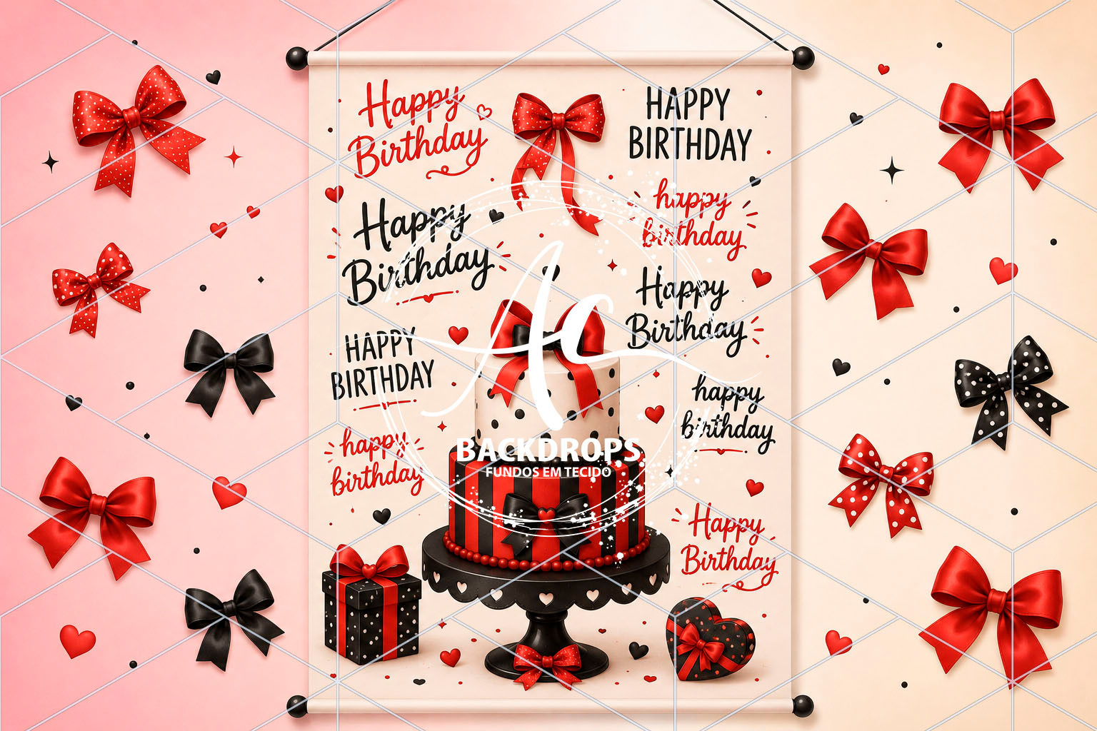 Fundo Fotográfico em Tecido - Happy Birthday - Aline Castro 3D