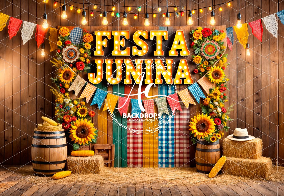Fundo Fotográfico em Tecido - Festa Junina 3D