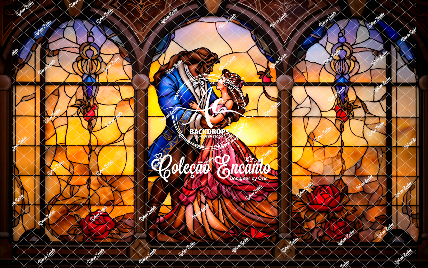 Fundo Fotográfico em Tecido - Bela e a Fera - Encanto 3D