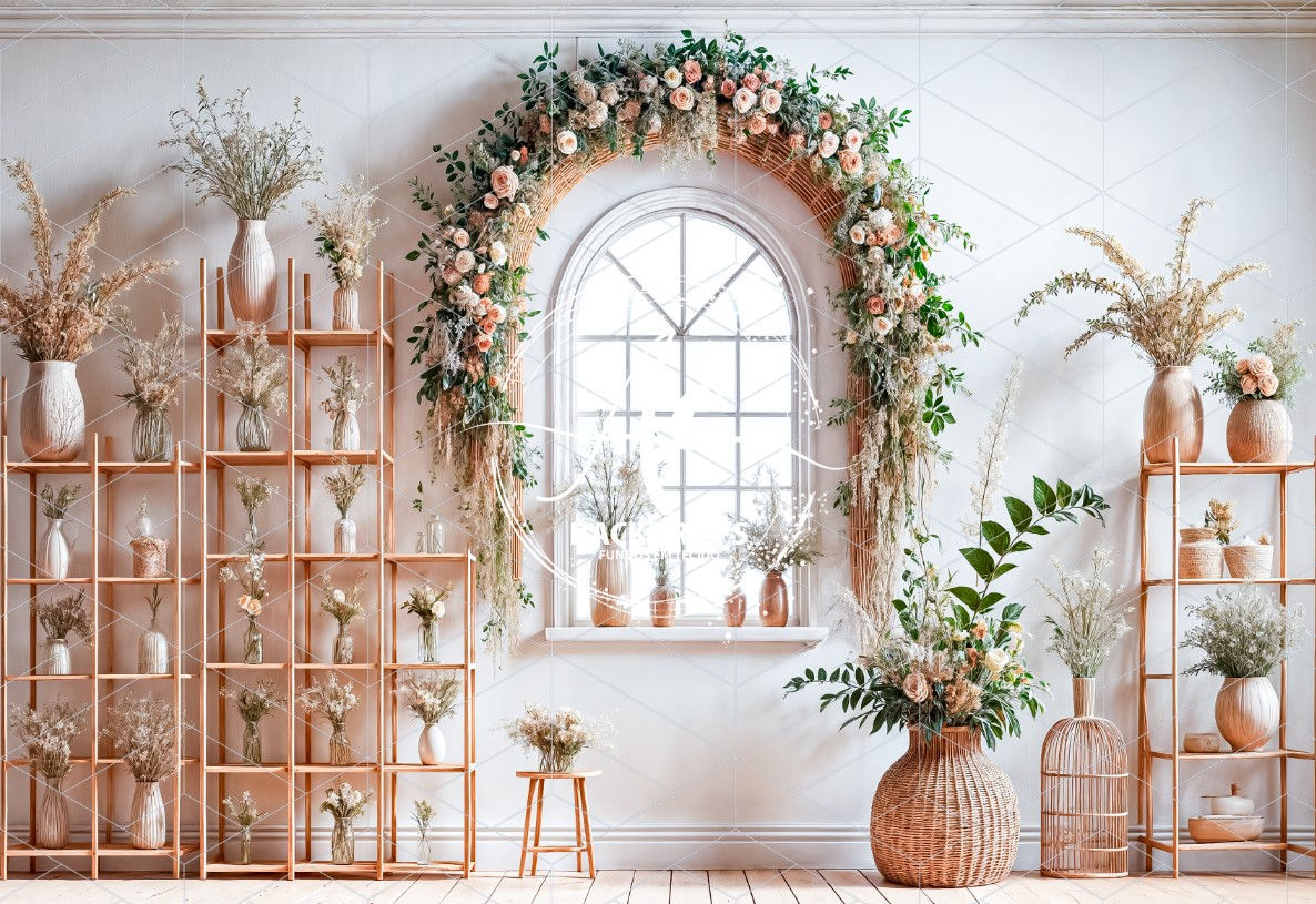 Fundo Fotográfico em Tecido - Dia das Mães, Janela Floral, 3D - Aline Castro