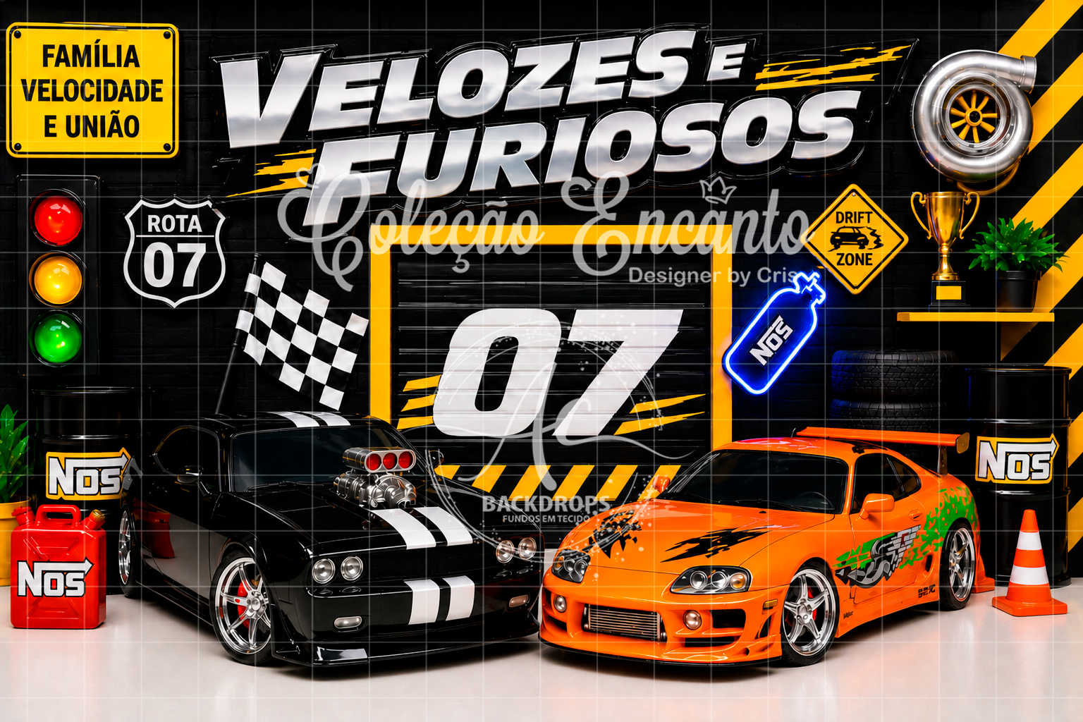 Fundo Fotográfico em Tecido - Velozes e Furiosos - Coleção Encanto 3D