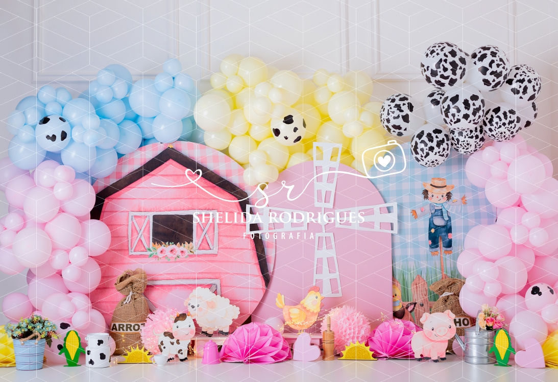 Fundo Fotográfico em Tecido - Fazendinha Rosa - Shelida Rodrigues