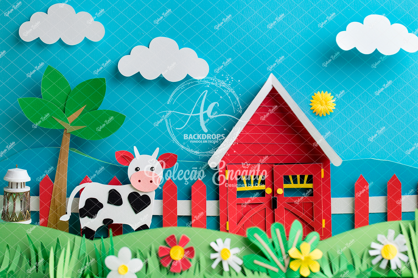 Fundo Fotográfico em Tecido - Fazendinha,Vaquinha - Coleção Encanto 3D