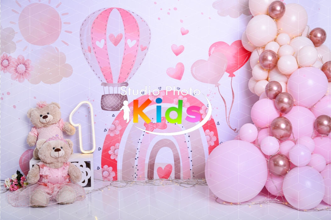 Fundo Fotográfico em Tecido - Urso Boho rosa - Studio Photo Kids