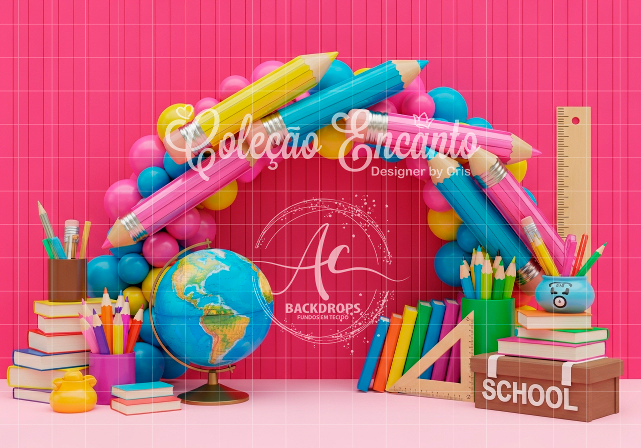 Fundo Fotográfico em Tecido - Volta as Aulas - Encanto 3D