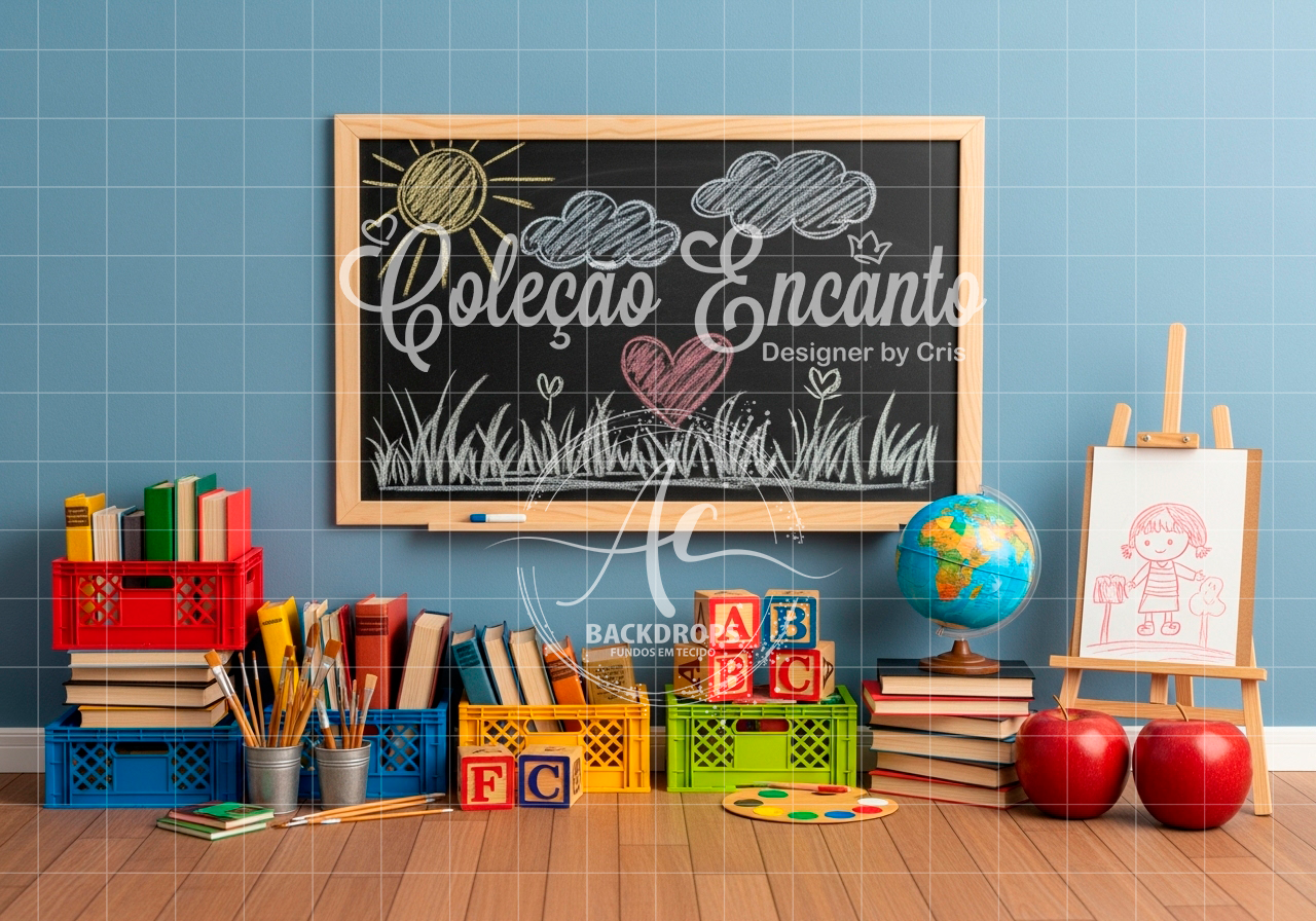 Fundo Fotográfico em Tecido - Volta as Aulas - Encanto 3D