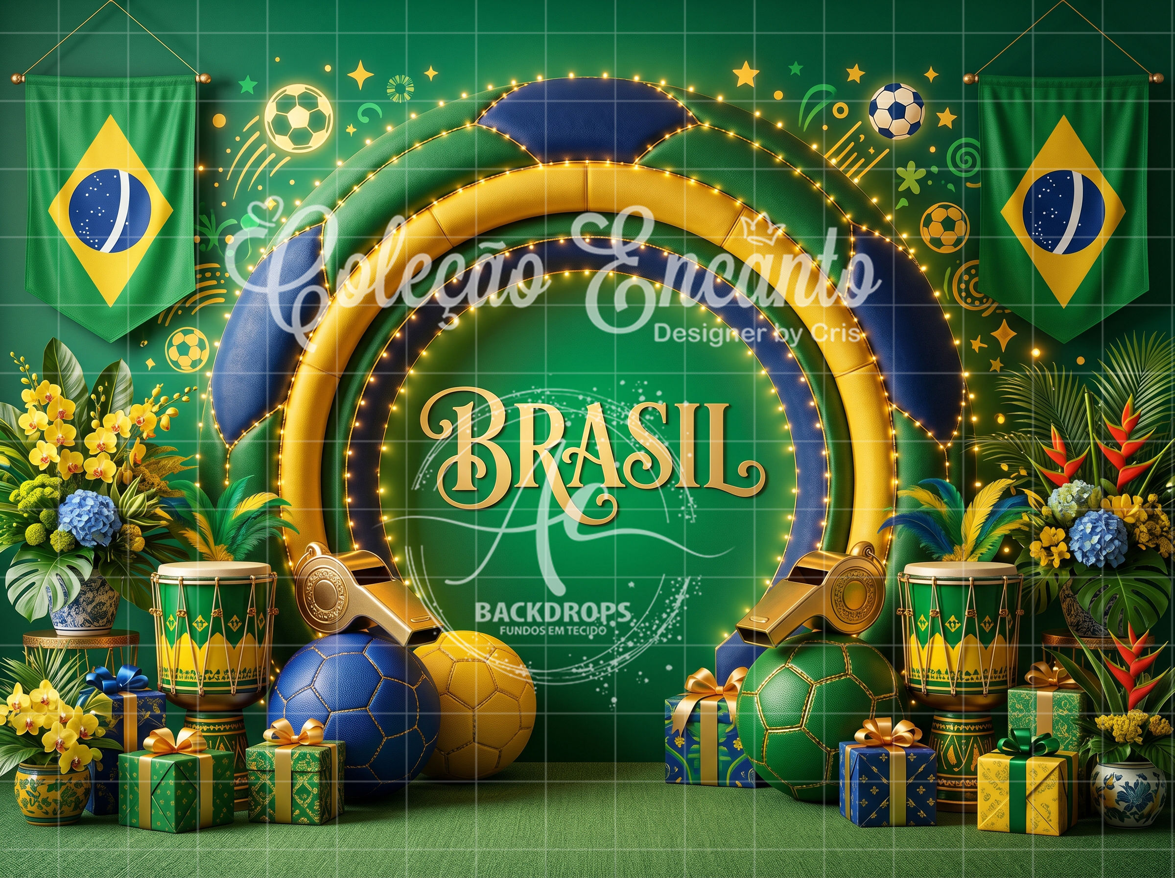Fundo Fotográfico em Tecido - Copa do Mundo, Brasil - Coleção Encanto 3D