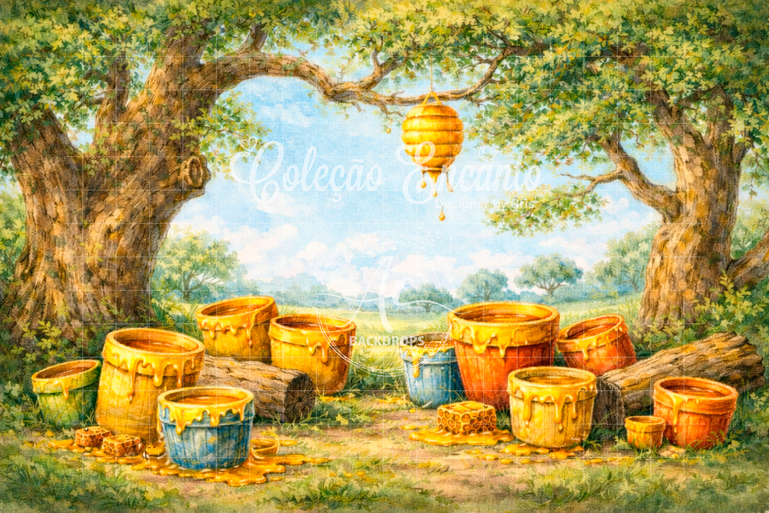Fundo Fotográfico em Tecido - Urso Pooh - Coleção Encanto 3D