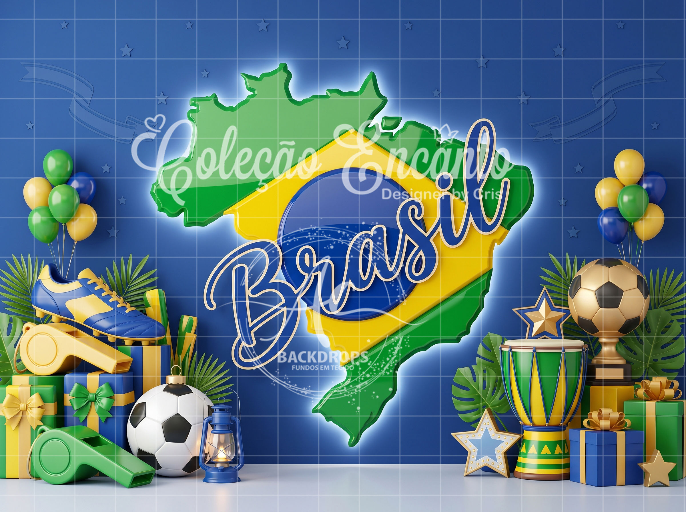 Fundo Fotográfico em Tecido - Copa do Mundo, Brasil - Coleção Encanto 3D