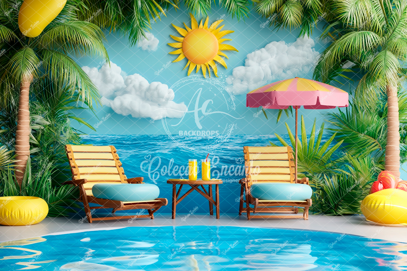 Fundo Fotográfico em Tecido - Praia Verão - Coleção Encanto