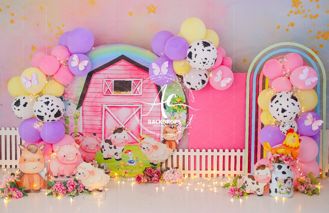 Fundo Fotográfico em Tecido - Fazendinha Rosa- Dayane Fernandes