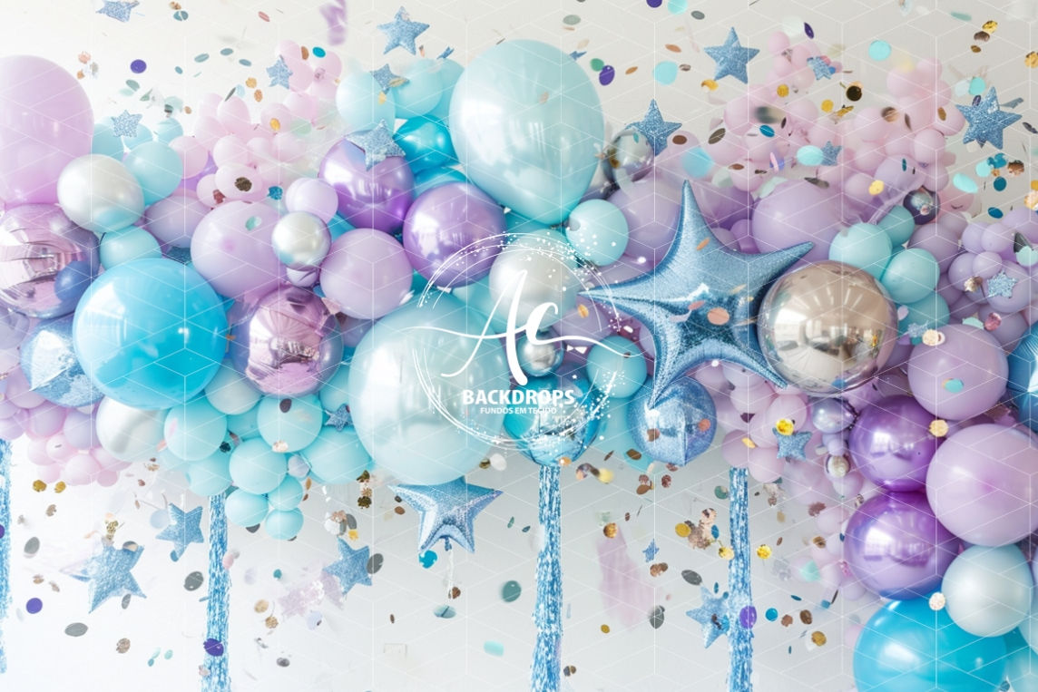 Fundo Fotográfico em Tecido - Balão + Gliter's 3D