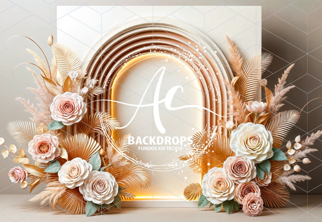 Fundo Fotográfico em Tecido - Dia das Mães, Arco Floral, 3D - Aline Castro