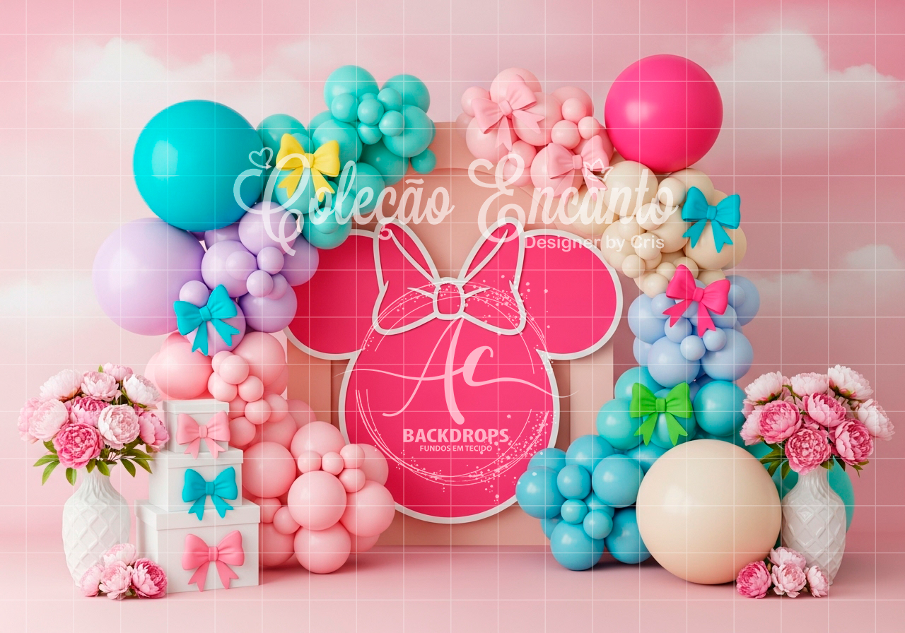 Fundo Fotográfico em Tecido - Salão da Minnie - Encanto 3D