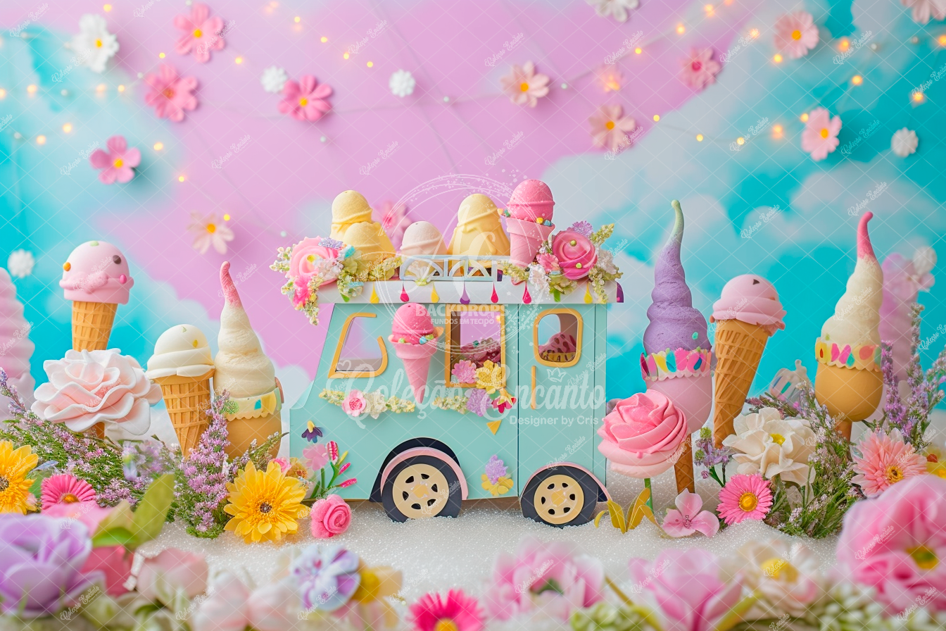 Fundo Fotográfico em Tecido -Sorvete- Coleção Encanto 3D