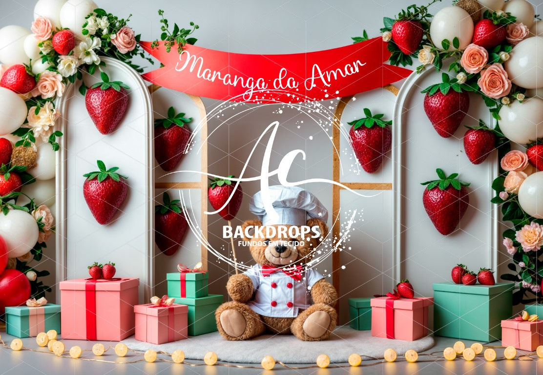 Fundo Fotográfico em Tecido - MORANGO DO AMOR - 3D