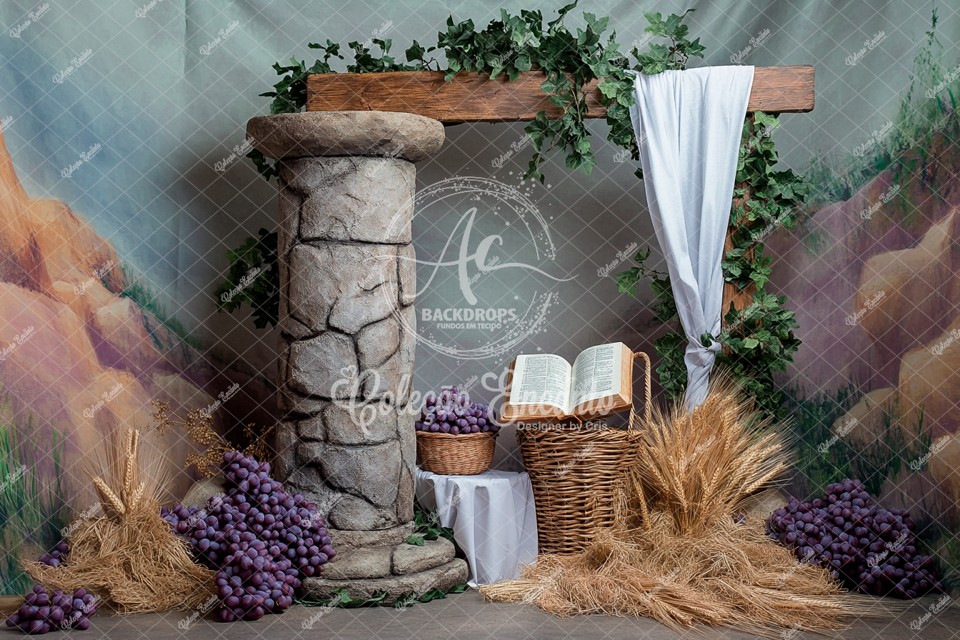 Fundo Fotográfico em Tecido - Páscoa Cristã - Encanto 3D