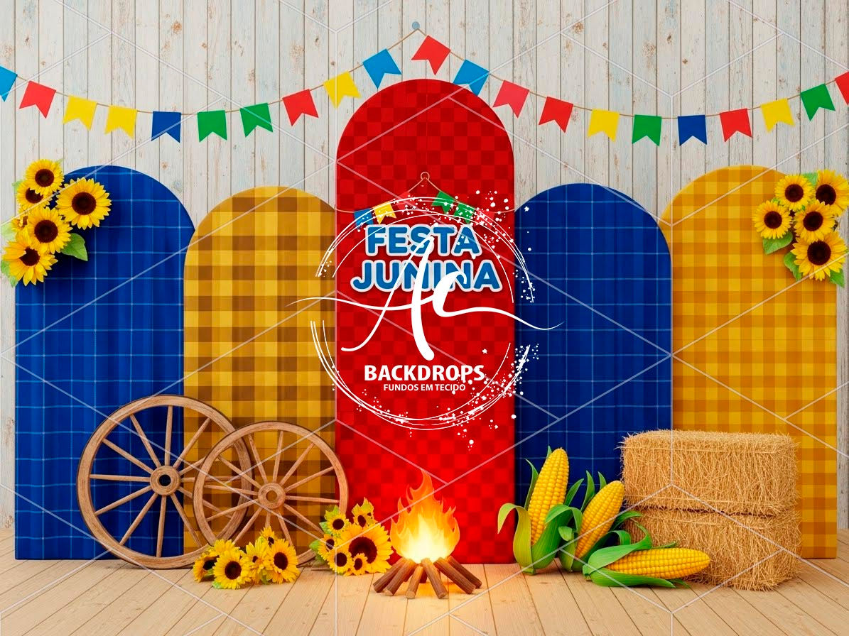 Fundo Fotográfico em Tecido - Festa Junina, 3D - Aline Castro
