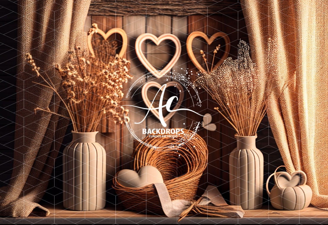 Fundo Fotográfico em Tecido - Coração Rustico - 3D