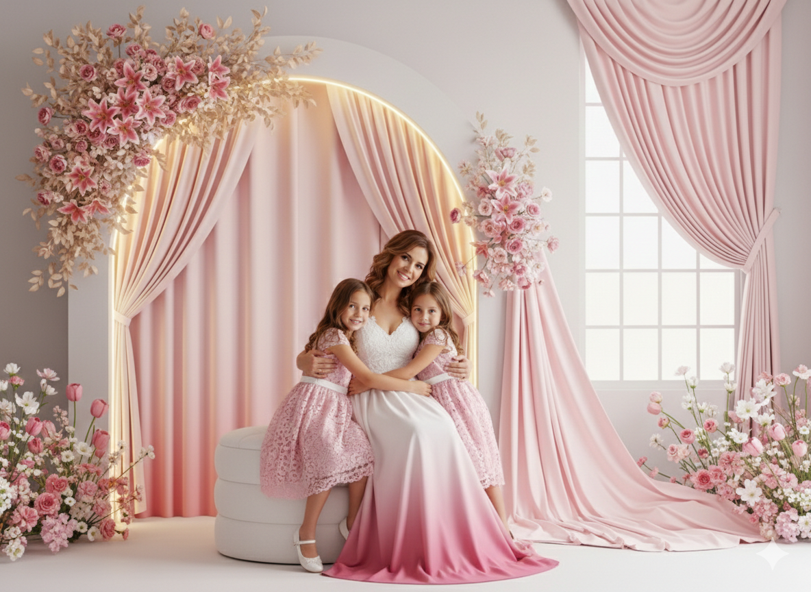 Fundo Fotográfico em Tecido - Dia das Mães, 3D - Aline Castro