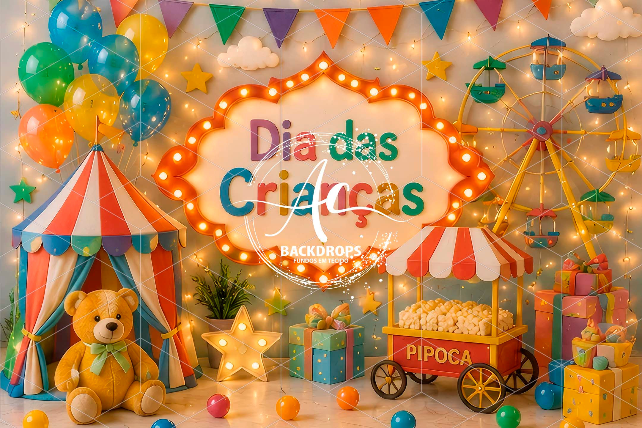 Fundo Fotográfico em Tecido - Dia das crianças - Aline Castro 3D