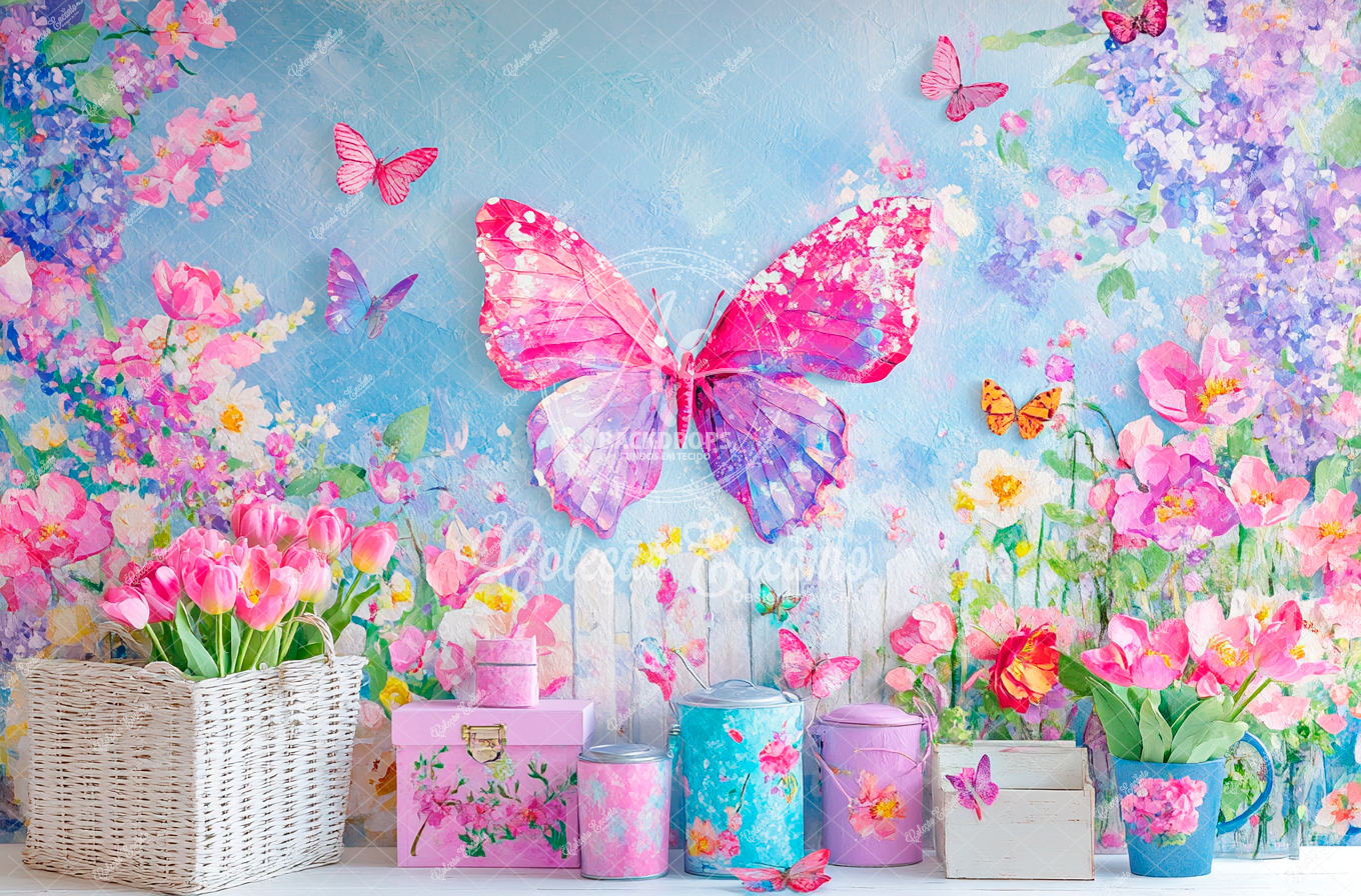 Fundo Fotográfico em Tecido - Borboletas - Encanto 3D