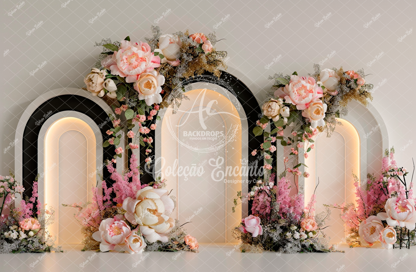 Fundo Fotográfico em Tecido -  Arco Floral  - Coleção Encanto 3D