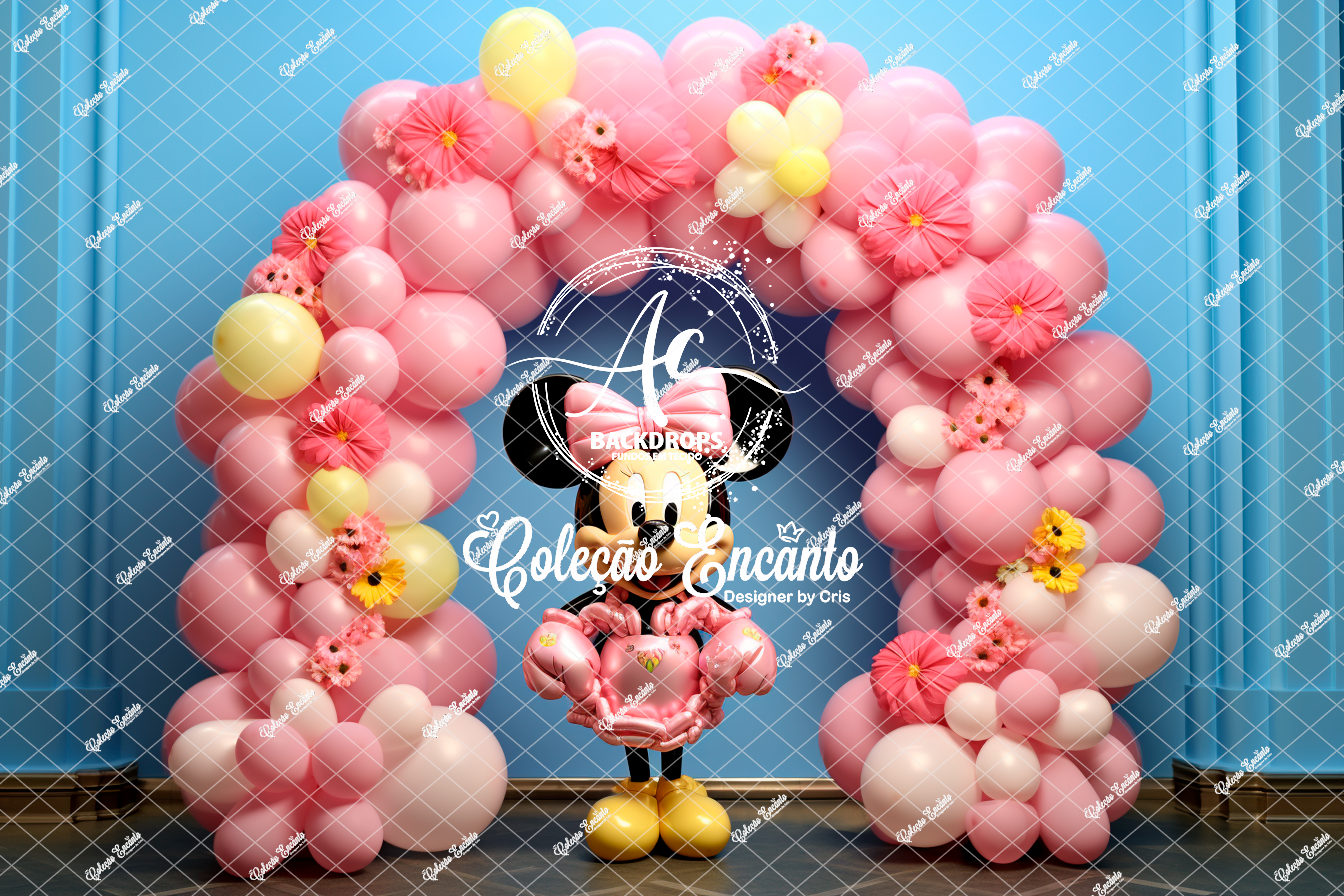 Fundo Fotográfico em Tecido - Minnie Balão - Encanto 3D
