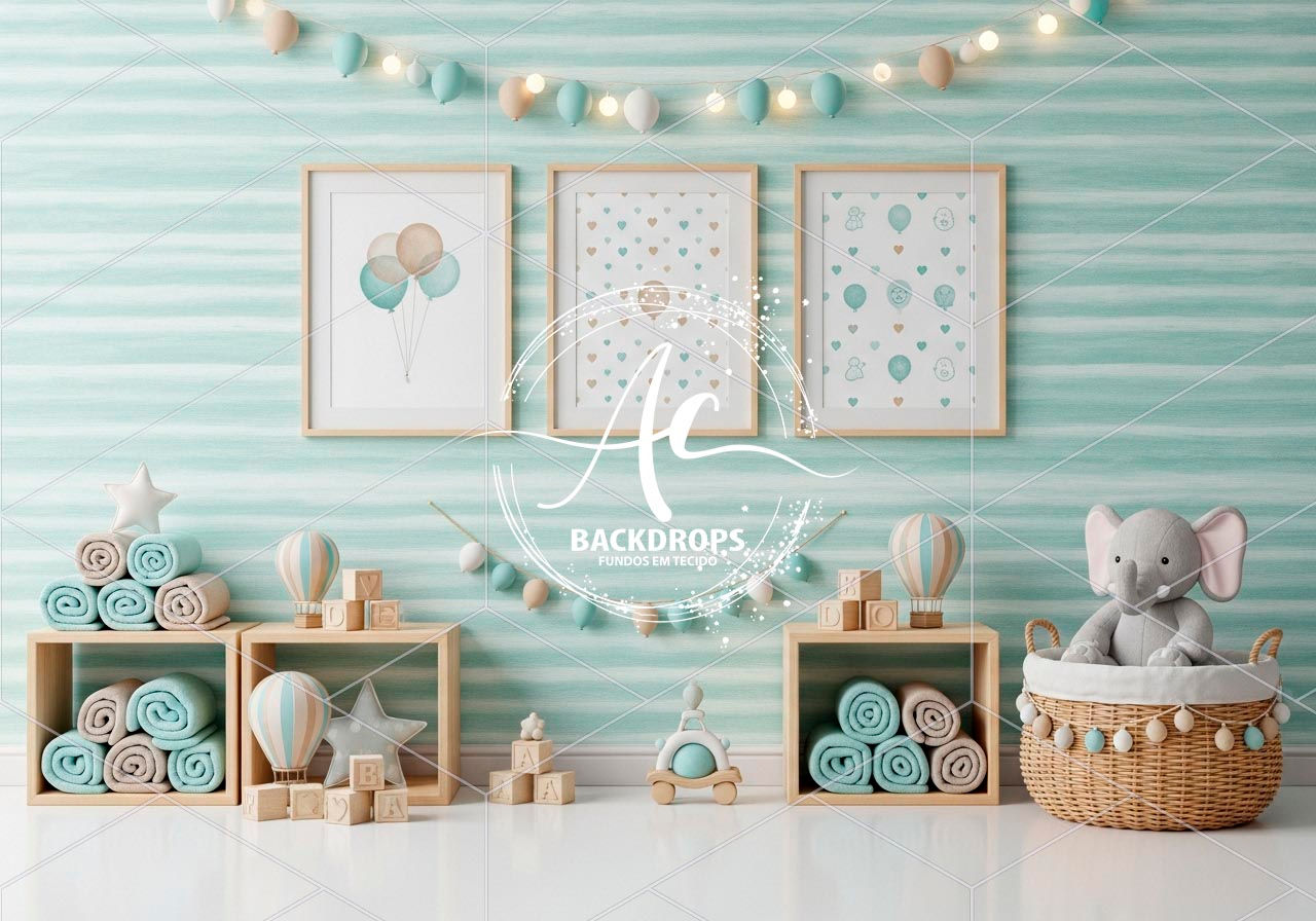 Fundo Fotográfico em Tecido - Quartinho do Bebê, Elefante, 3D - Aline Castro
