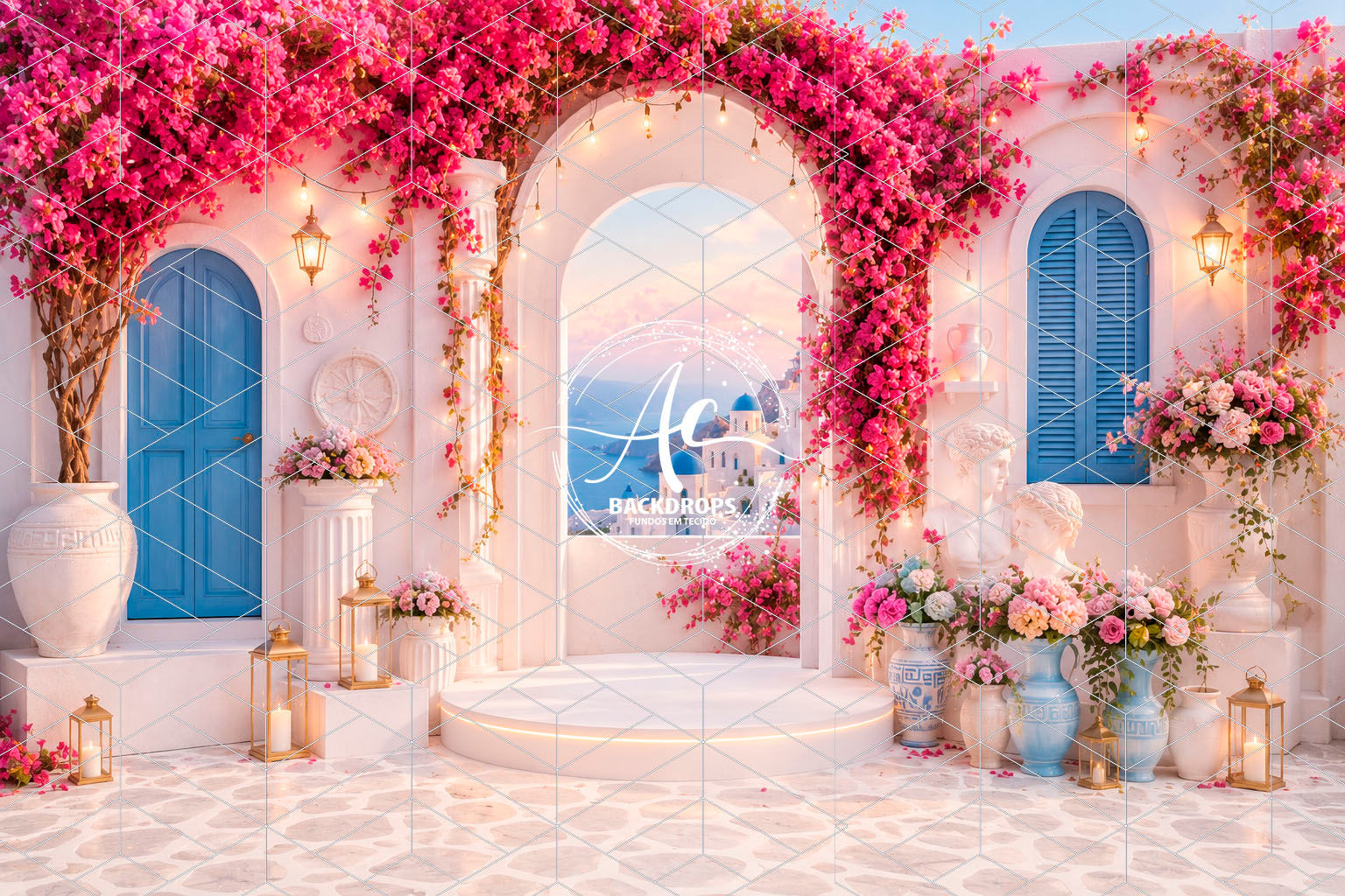 Fundo Fotográfico em Tecido - Gestante, Floral, Grecia - Aline Castro 3D