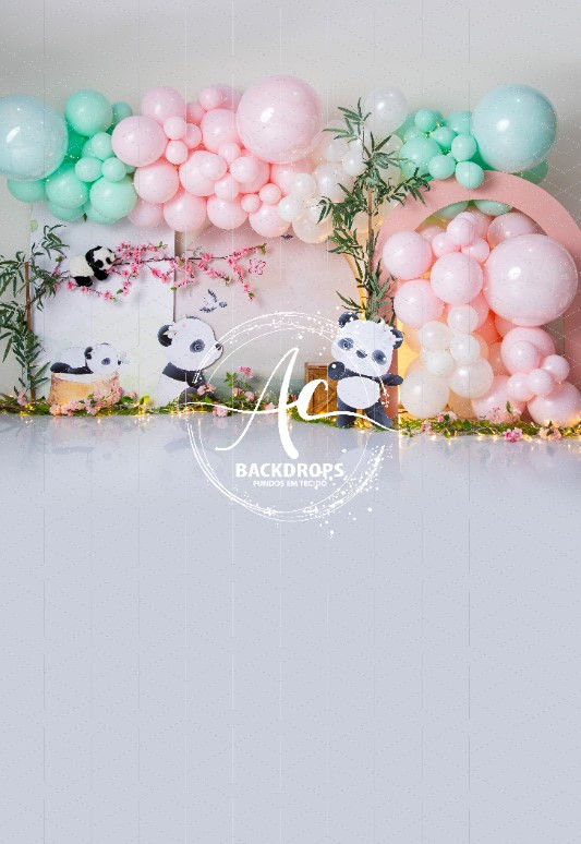 Miniatura: Fundo Fotográfico em Tecido - Panda Rosa  - Kenia Barros