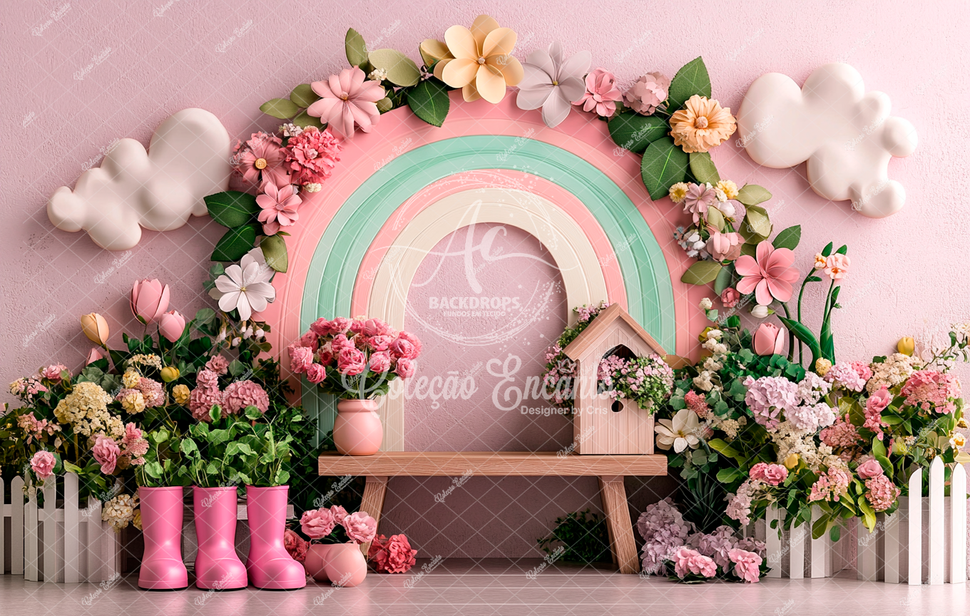 Fundo Fotográfico em Tecido - Chuva de Amor - Coleção Encanto 3D